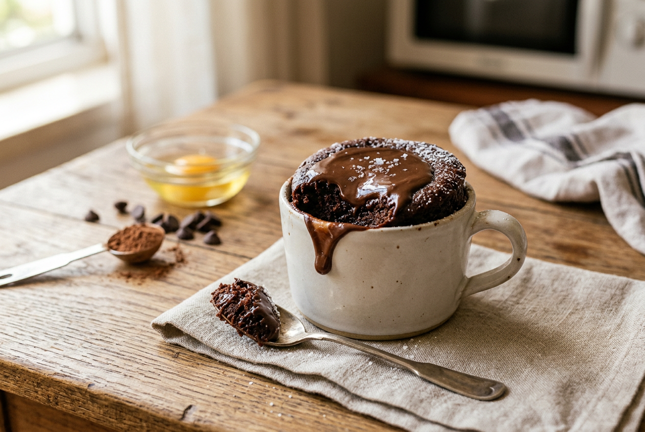 Receita de bolo de prestígio Bolo de caneca de chocolate (feito no micro-ondas)